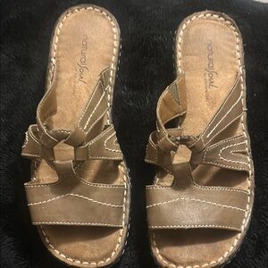 Brown Leather Slide Sandals